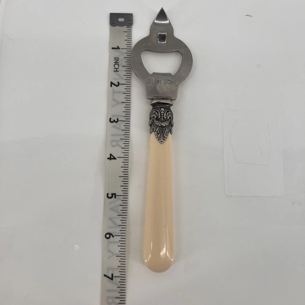 Vintage INOX 18/10 Bottle Opener Ornate Metal Cream‎ Handle Barware Bar